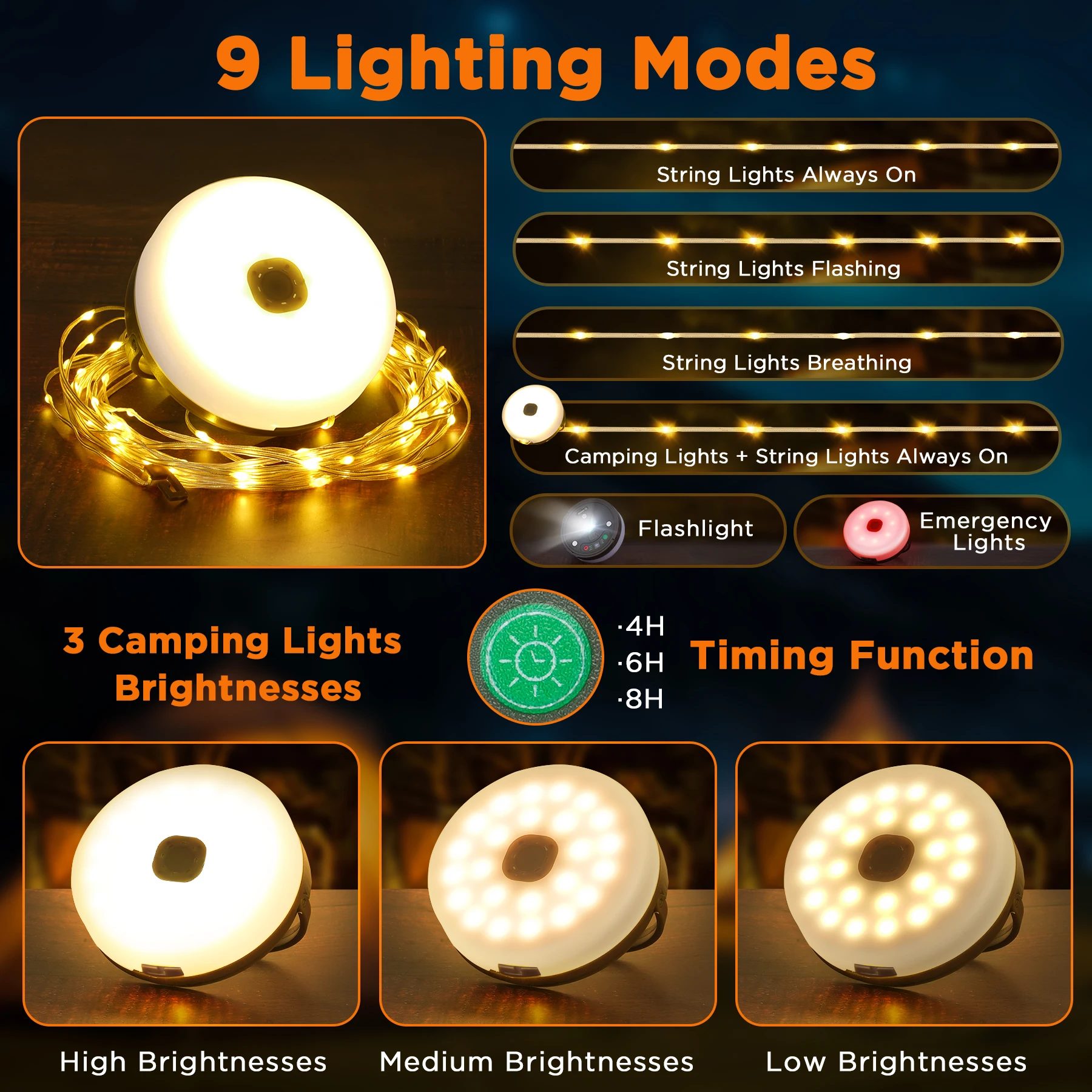 Guirlande lampe de camping portable 13 modes rechargeable – Image 4